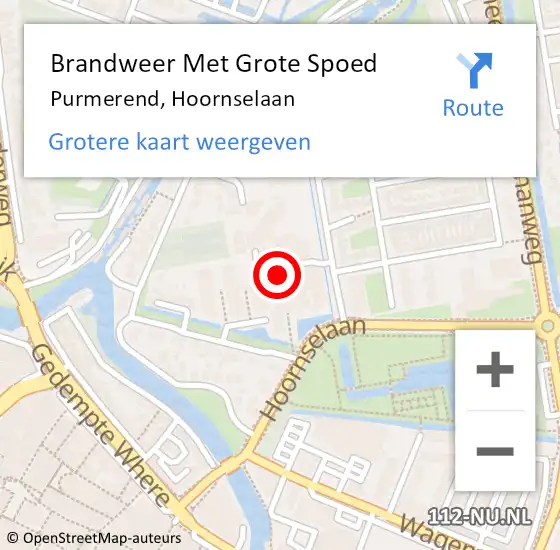 Locatie op kaart van de 112 melding: Brandweer Met Grote Spoed Naar Purmerend, Hoornselaan op 23 maart 2024 12:24