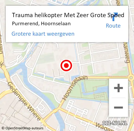 Locatie op kaart van de 112 melding: Trauma helikopter Met Zeer Grote Spoed Naar Purmerend, Hoornselaan op 23 maart 2024 12:24
