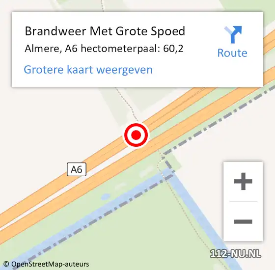 Locatie op kaart van de 112 melding: Brandweer Met Grote Spoed Naar Almere, A6 hectometerpaal: 60,2 op 23 maart 2024 12:34