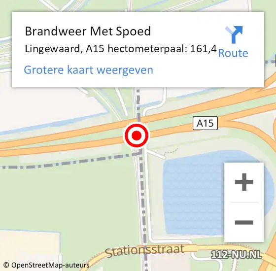 Locatie op kaart van de 112 melding: Brandweer Met Spoed Naar Lingewaard, A15 hectometerpaal: 161,4 op 23 maart 2024 12:37
