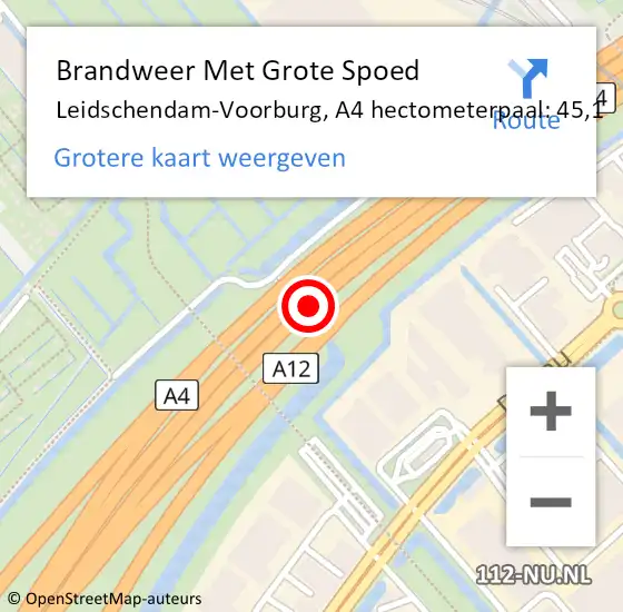 Locatie op kaart van de 112 melding: Brandweer Met Grote Spoed Naar Leidschendam-Voorburg, A4 hectometerpaal: 45,1 op 23 maart 2024 12:55