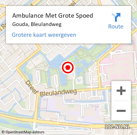 Locatie op kaart van de 112 melding: Ambulance Met Grote Spoed Naar Gouda, Bleulandweg op 23 maart 2024 13:12