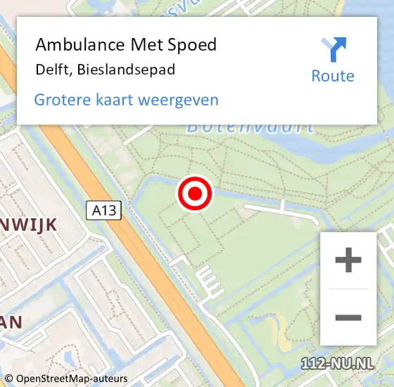 Locatie op kaart van de 112 melding: Ambulance Met Spoed Naar Delft, Bieslandsepad op 23 maart 2024 13:42