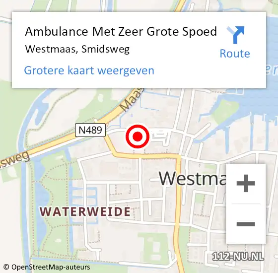 Locatie op kaart van de 112 melding: Ambulance Met Zeer Grote Spoed Naar Westmaas, Smidsweg op 23 maart 2024 14:14