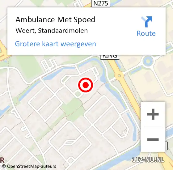 Locatie op kaart van de 112 melding: Ambulance Met Spoed Naar Weert, Standaardmolen op 23 maart 2024 14:47
