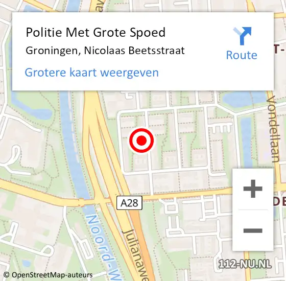 Locatie op kaart van de 112 melding: Politie Met Grote Spoed Naar Groningen, Nicolaas Beetsstraat op 23 maart 2024 14:56