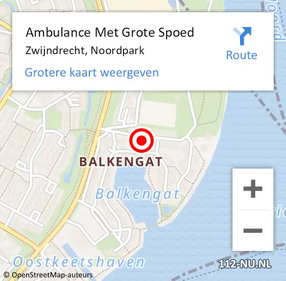 Locatie op kaart van de 112 melding: Ambulance Met Grote Spoed Naar Zwijndrecht, Noordpark op 23 maart 2024 15:03