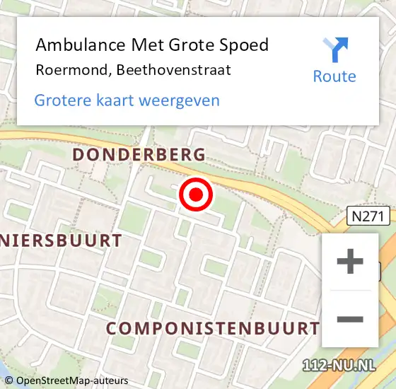 Locatie op kaart van de 112 melding: Ambulance Met Grote Spoed Naar Roermond, Beethovenstraat op 23 maart 2024 15:06