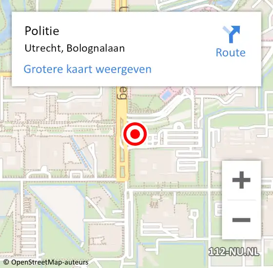 Locatie op kaart van de 112 melding: Politie Utrecht, Bolognalaan op 23 maart 2024 15:17
