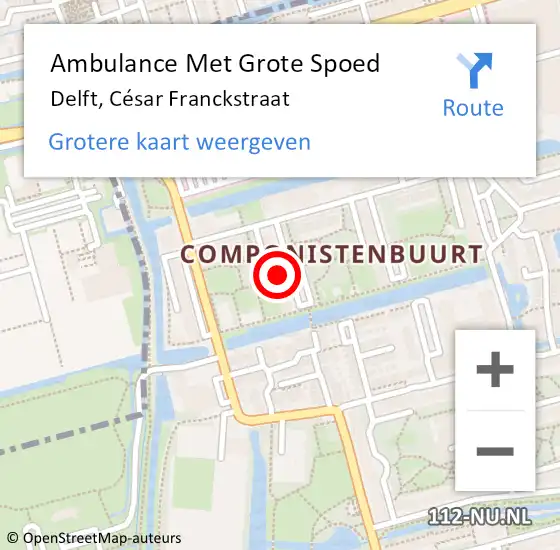 Locatie op kaart van de 112 melding: Ambulance Met Grote Spoed Naar Delft, César Franckstraat op 23 maart 2024 15:20