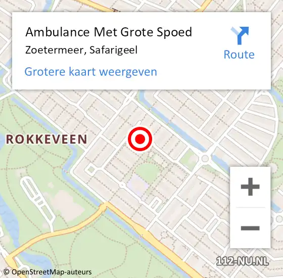 Locatie op kaart van de 112 melding: Ambulance Met Grote Spoed Naar Zoetermeer, Safarigeel op 23 maart 2024 15:21