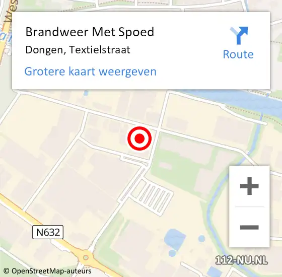 Locatie op kaart van de 112 melding: Brandweer Met Spoed Naar Dongen, Textielstraat op 23 maart 2024 15:42