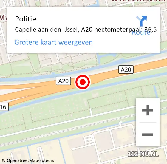 Locatie op kaart van de 112 melding: Politie Capelle aan den IJssel, A20 hectometerpaal: 36,5 op 23 maart 2024 15:43