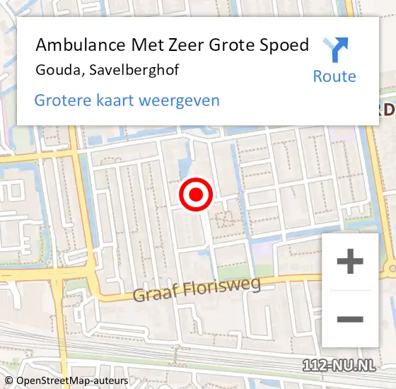 Locatie op kaart van de 112 melding: Ambulance Met Zeer Grote Spoed Naar Gouda, Savelberghof op 23 maart 2024 16:32