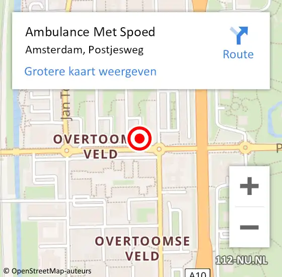 Locatie op kaart van de 112 melding: Ambulance Met Spoed Naar Amsterdam, Postjesweg op 23 maart 2024 17:00