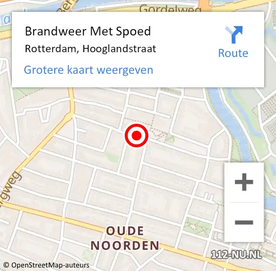 Locatie op kaart van de 112 melding: Brandweer Met Spoed Naar Rotterdam, Hooglandstraat op 23 maart 2024 17:01