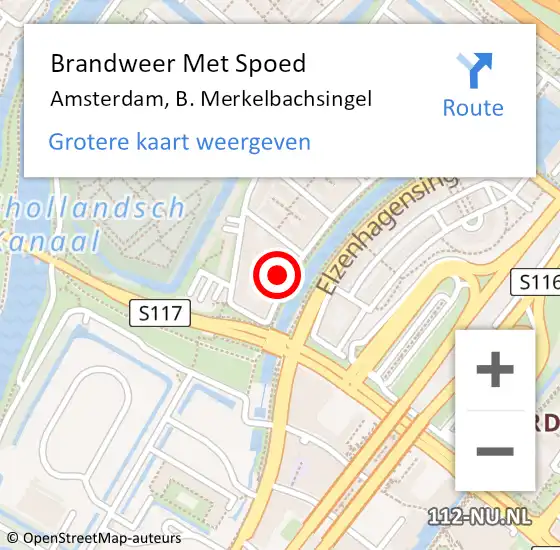 Locatie op kaart van de 112 melding: Brandweer Met Spoed Naar Amsterdam, B. Merkelbachsingel op 23 maart 2024 17:51