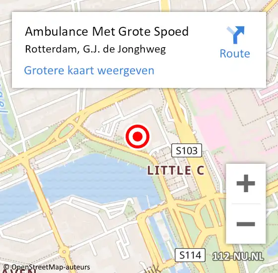 Locatie op kaart van de 112 melding: Ambulance Met Grote Spoed Naar Rotterdam, G.J. de Jonghweg op 23 maart 2024 17:55
