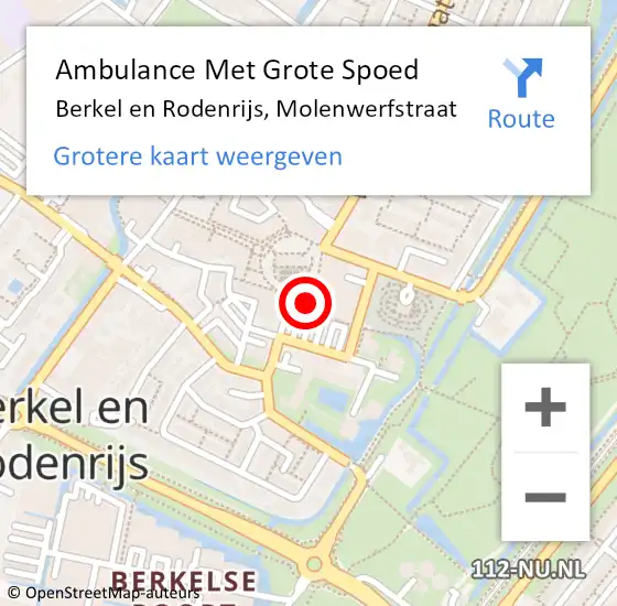 Locatie op kaart van de 112 melding: Ambulance Met Grote Spoed Naar Berkel en Rodenrijs, Molenwerfstraat op 23 maart 2024 18:01