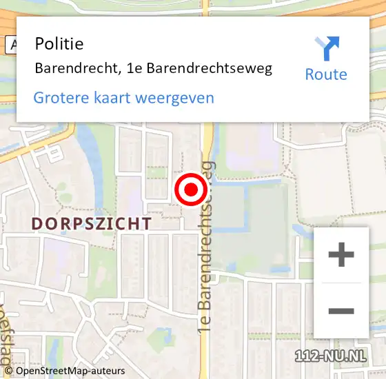 Locatie op kaart van de 112 melding: Politie Barendrecht, 1e Barendrechtseweg op 23 maart 2024 18:24