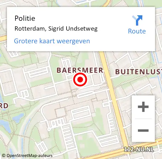 Locatie op kaart van de 112 melding: Politie Rotterdam, Sigrid Undsetweg op 23 maart 2024 18:48