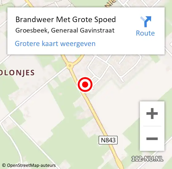 Locatie op kaart van de 112 melding: Brandweer Met Grote Spoed Naar Groesbeek, Generaal Gavinstraat op 23 maart 2024 18:59