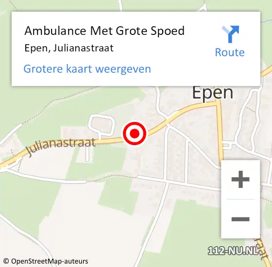 Locatie op kaart van de 112 melding: Ambulance Met Grote Spoed Naar Epen, Julianastraat op 30 september 2014 02:56