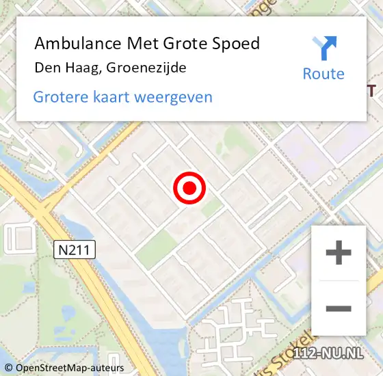 Locatie op kaart van de 112 melding: Ambulance Met Grote Spoed Naar Den Haag, Groenezijde op 23 maart 2024 19:26