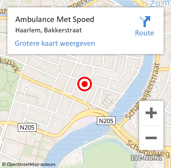 Locatie op kaart van de 112 melding: Ambulance Met Spoed Naar Haarlem, Bakkerstraat op 23 maart 2024 19:26