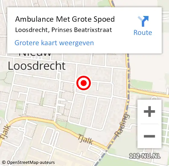 Locatie op kaart van de 112 melding: Ambulance Met Grote Spoed Naar Loosdrecht, Prinses Beatrixstraat op 30 september 2014 03:09