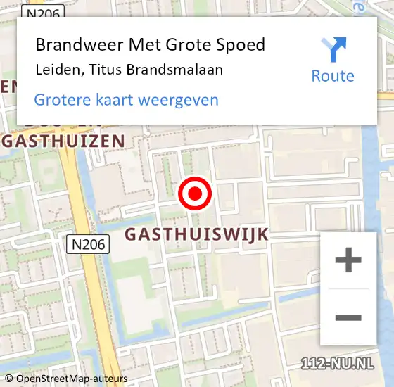 Locatie op kaart van de 112 melding: Brandweer Met Grote Spoed Naar Leiden, Titus Brandsmalaan op 23 maart 2024 19:49