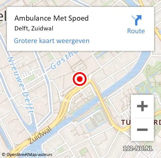 Locatie op kaart van de 112 melding: Ambulance Met Spoed Naar Delft, Zuidwal op 23 maart 2024 20:03