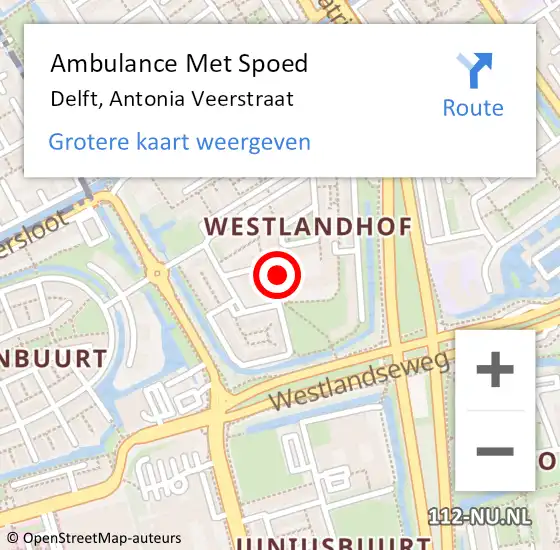 Locatie op kaart van de 112 melding: Ambulance Met Spoed Naar Delft, Antonia Veerstraat op 23 maart 2024 20:10