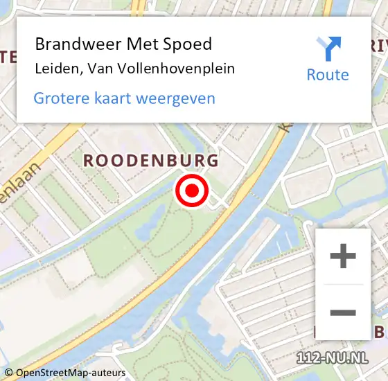 Locatie op kaart van de 112 melding: Brandweer Met Spoed Naar Leiden, Van Vollenhovenplein op 23 maart 2024 20:23