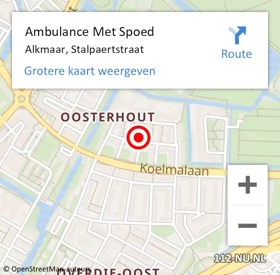 Locatie op kaart van de 112 melding: Ambulance Met Spoed Naar Alkmaar, Stalpaertstraat op 23 maart 2024 20:24