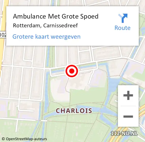 Locatie op kaart van de 112 melding: Ambulance Met Grote Spoed Naar Rotterdam, Carnissedreef op 23 maart 2024 20:25