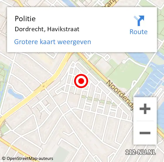 Locatie op kaart van de 112 melding: Politie Dordrecht, Havikstraat op 23 maart 2024 20:33