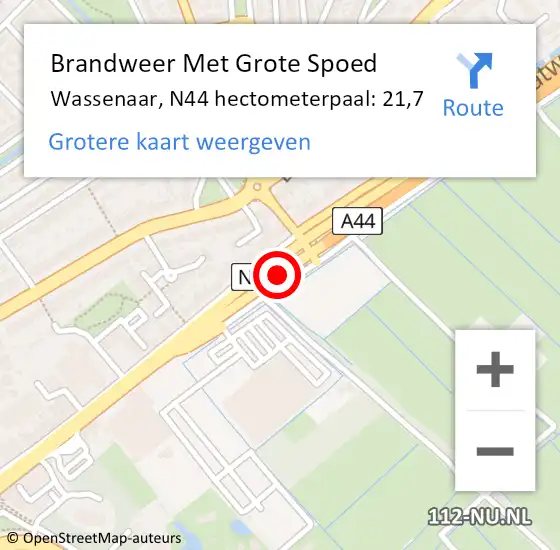 Locatie op kaart van de 112 melding: Brandweer Met Grote Spoed Naar Wassenaar, N44 hectometerpaal: 21,7 op 23 maart 2024 20:50