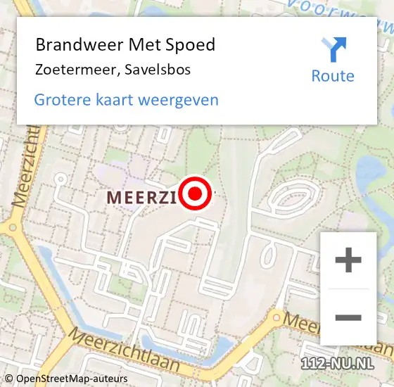 Locatie op kaart van de 112 melding: Brandweer Met Spoed Naar Zoetermeer, Savelsbos op 23 maart 2024 21:27