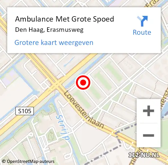 Locatie op kaart van de 112 melding: Ambulance Met Grote Spoed Naar Den Haag, Erasmusweg op 23 maart 2024 21:36