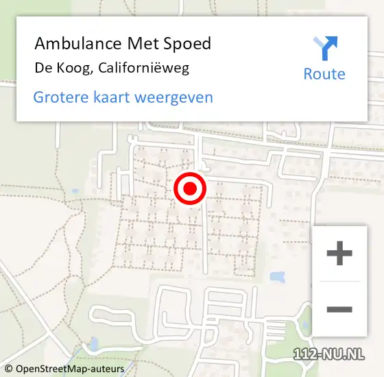 Locatie op kaart van de 112 melding: Ambulance Met Spoed Naar De Koog, Californiëweg op 23 maart 2024 21:51