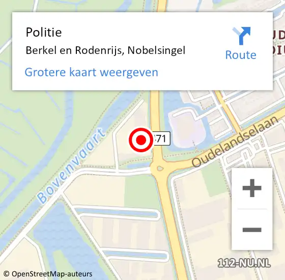 Locatie op kaart van de 112 melding: Politie Berkel en Rodenrijs, Nobelsingel op 23 maart 2024 21:51