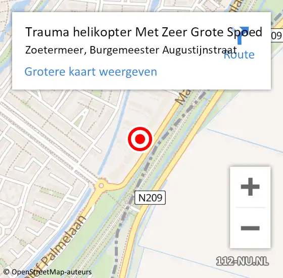 Locatie op kaart van de 112 melding: Trauma helikopter Met Zeer Grote Spoed Naar Zoetermeer, Burgemeester Augustijnstraat op 23 maart 2024 23:04