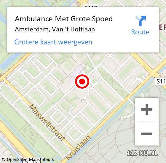 Locatie op kaart van de 112 melding: Ambulance Met Grote Spoed Naar Amsterdam, Van 't Hofflaan op 23 maart 2024 23:06
