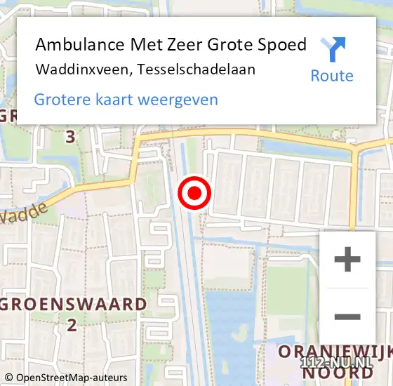 Locatie op kaart van de 112 melding: Ambulance Met Zeer Grote Spoed Naar Waddinxveen, Tesselschadelaan op 23 maart 2024 23:26