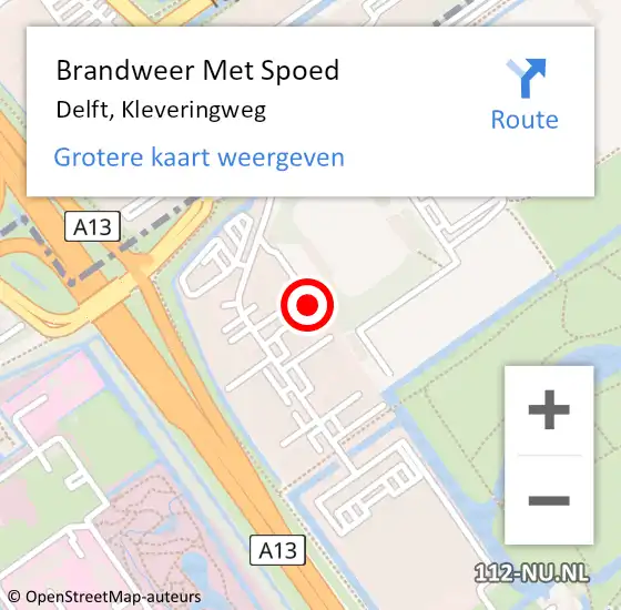 Locatie op kaart van de 112 melding: Brandweer Met Spoed Naar Delft, Kleveringweg op 23 maart 2024 23:29