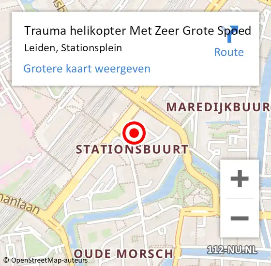 Locatie op kaart van de 112 melding: Trauma helikopter Met Zeer Grote Spoed Naar Leiden, Stationsplein op 23 maart 2024 23:41
