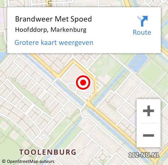 Locatie op kaart van de 112 melding: Brandweer Met Spoed Naar Hoofddorp, Markenburg op 23 maart 2024 23:48
