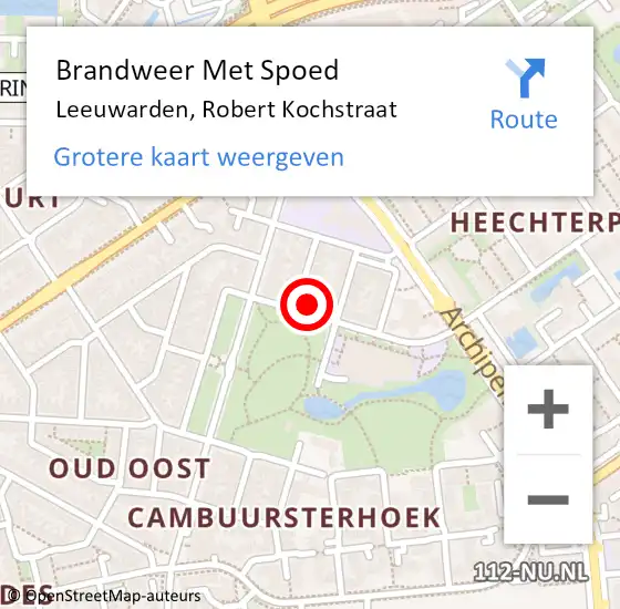Locatie op kaart van de 112 melding: Brandweer Met Spoed Naar Leeuwarden, Robert Kochstraat op 24 maart 2024 00:13
