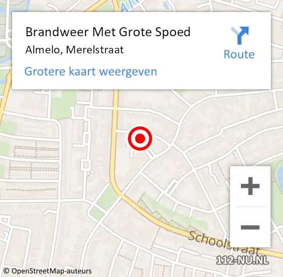 Locatie op kaart van de 112 melding: Brandweer Met Grote Spoed Naar Almelo, Merelstraat op 24 maart 2024 03:18